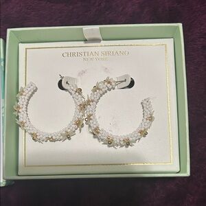 NWB Christian Siriano White and Gold Beaded Earrings